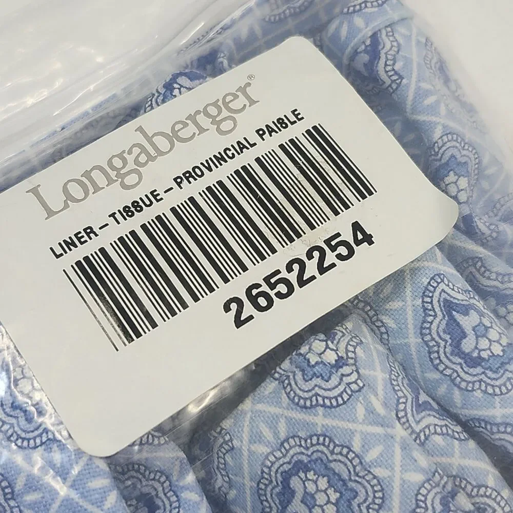 Longaberger Provincial Paisley Tall Tissue Basket + Small Bin Liners Handle Wrap